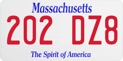 MA license plate 202DZ8