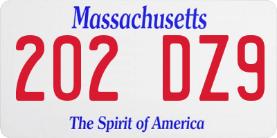 MA license plate 202DZ9