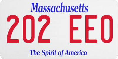 MA license plate 202EE0