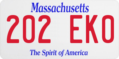 MA license plate 202EK0