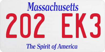 MA license plate 202EK3