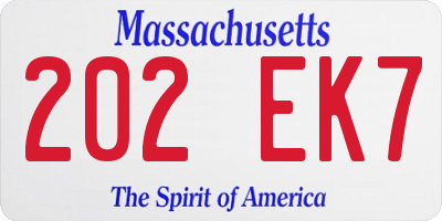 MA license plate 202EK7