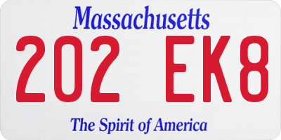 MA license plate 202EK8