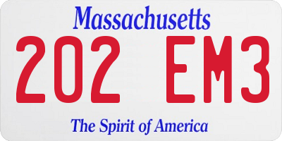 MA license plate 202EM3