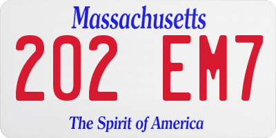 MA license plate 202EM7