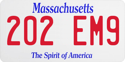 MA license plate 202EM9