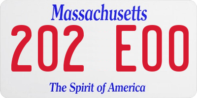 MA license plate 202EO0