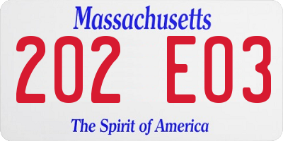 MA license plate 202EO3