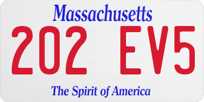 MA license plate 202EV5