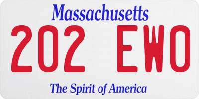 MA license plate 202EW0