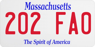 MA license plate 202FA0