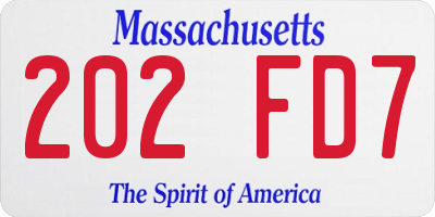 MA license plate 202FD7