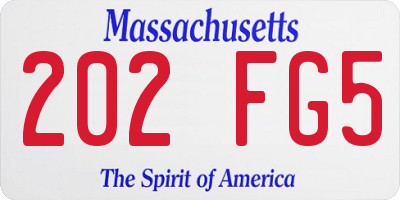 MA license plate 202FG5