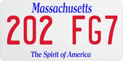 MA license plate 202FG7