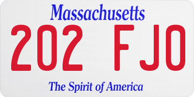 MA license plate 202FJ0