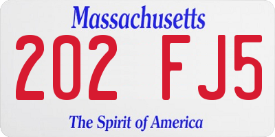 MA license plate 202FJ5
