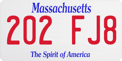 MA license plate 202FJ8