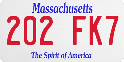 MA license plate 202FK7