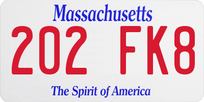 MA license plate 202FK8