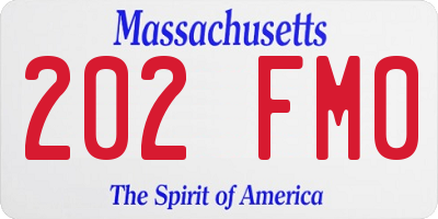 MA license plate 202FM0