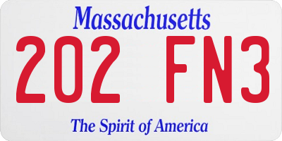 MA license plate 202FN3