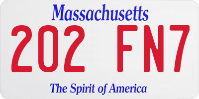 MA license plate 202FN7