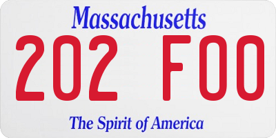 MA license plate 202FO0