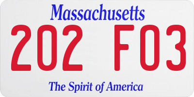 MA license plate 202FO3