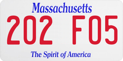 MA license plate 202FO5