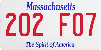 MA license plate 202FO7