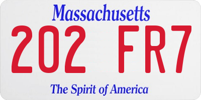 MA license plate 202FR7
