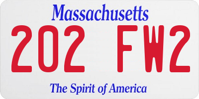 MA license plate 202FW2