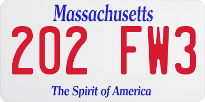 MA license plate 202FW3