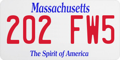 MA license plate 202FW5