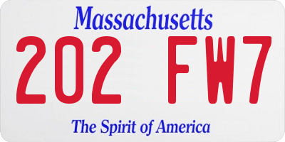 MA license plate 202FW7