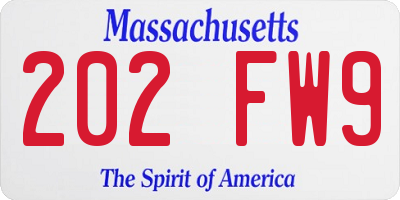 MA license plate 202FW9