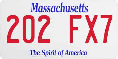 MA license plate 202FX7