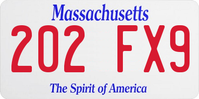 MA license plate 202FX9