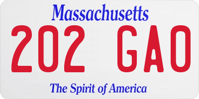 MA license plate 202GA0
