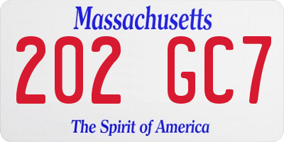MA license plate 202GC7