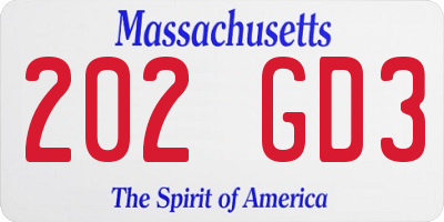 MA license plate 202GD3