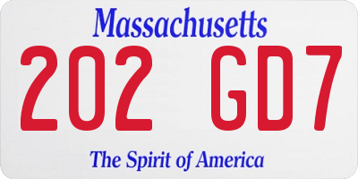 MA license plate 202GD7
