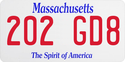 MA license plate 202GD8