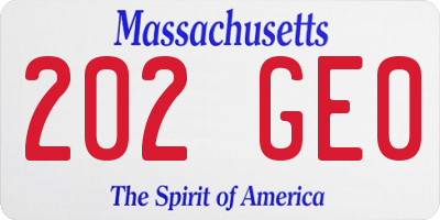 MA license plate 202GE0