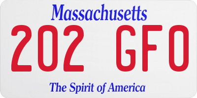 MA license plate 202GF0