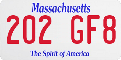 MA license plate 202GF8