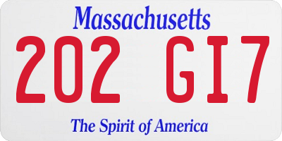 MA license plate 202GI7