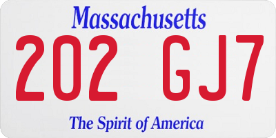 MA license plate 202GJ7