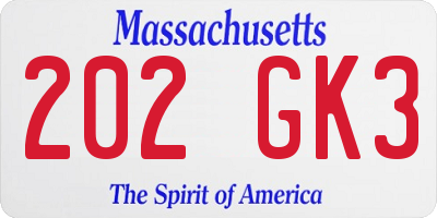 MA license plate 202GK3