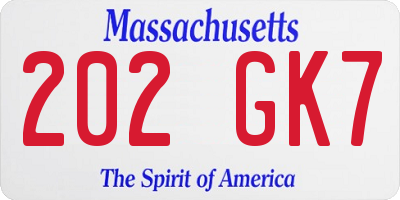 MA license plate 202GK7